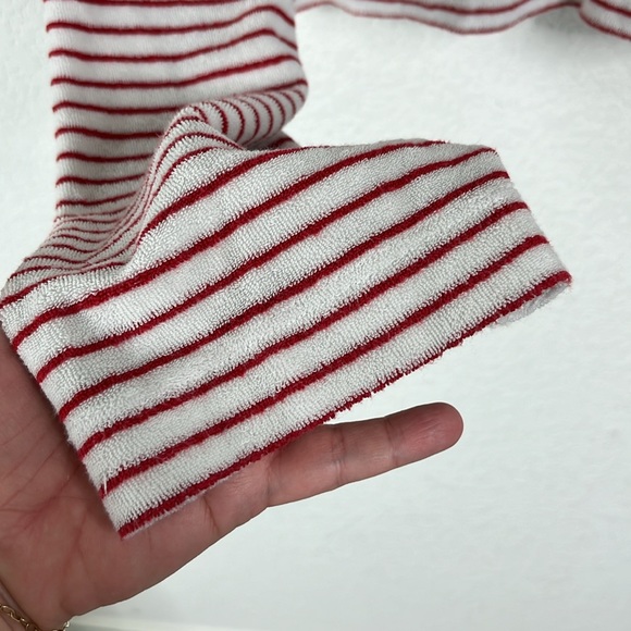 Topshop Terrycloth Stripe Button Up Polo in Red and White - Picture 4 of 8